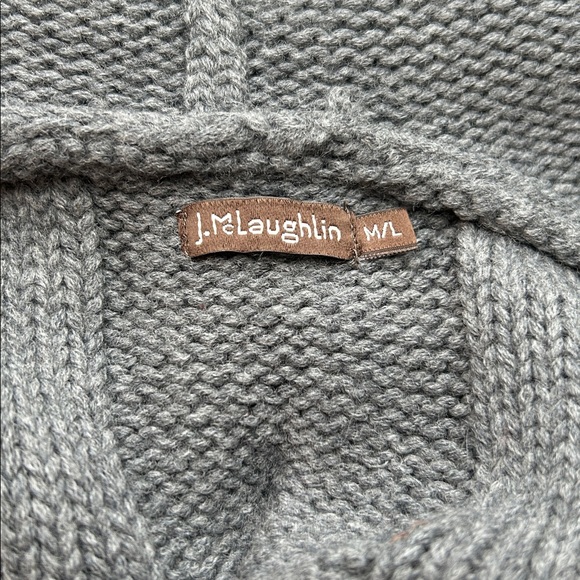 J. McLaughlin Gray Merino Wool Cape Poncho Rabbit Fur Hood M/L - Picture 2 of 12